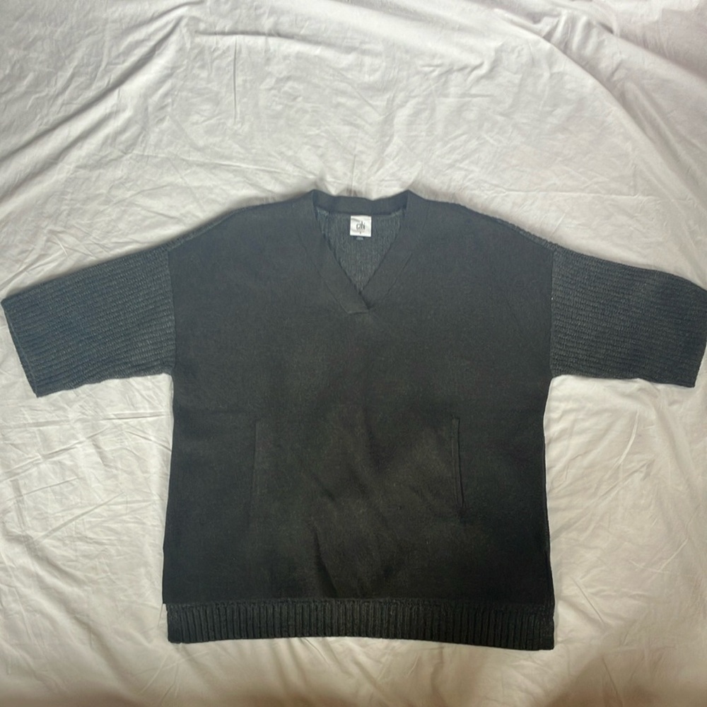 NWOT CAbi Charcoal Grey V-Neck Sweater with Three-Quarter Sleeves